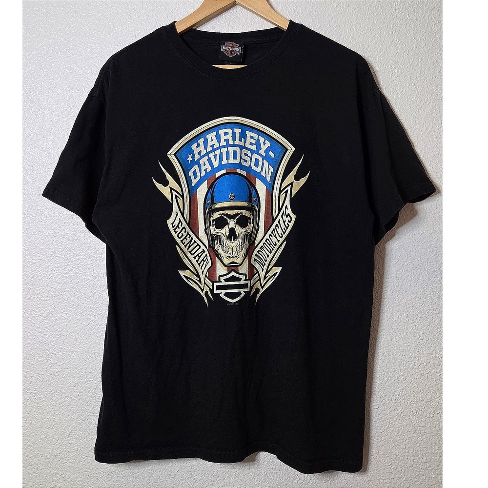 Harley Davidson Lrg‎ Sierra Steel Chico Skull Graphic Tee Biker Streetwear Black